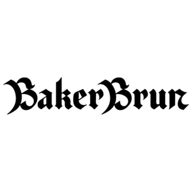 Baker Brun logo displaying the brand name in a distinctive black gothic-style font.