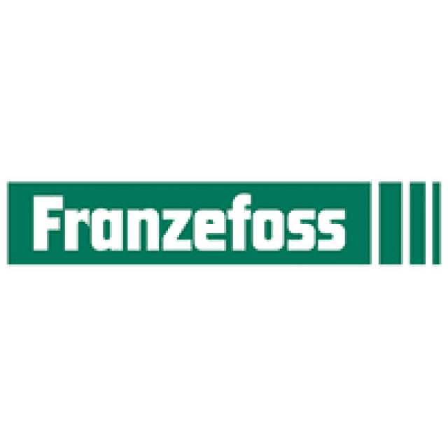 Franzefoss logo featuring white text on a green background with a rectangular symbol.