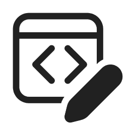 Icon of a document with code brackets and an editing pencil.