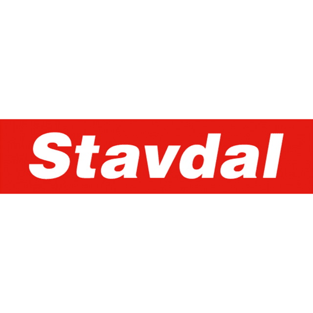 Stavdal logo featuring the word "Stavdal" in white text on a red horizontal rectangle.